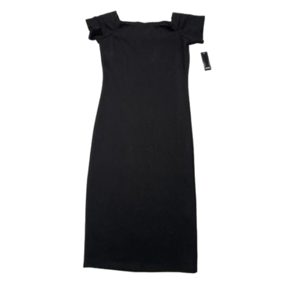 2/$30 NWT Snap Black Stretch Knit Knee Length Dress Size M Juniors #1184